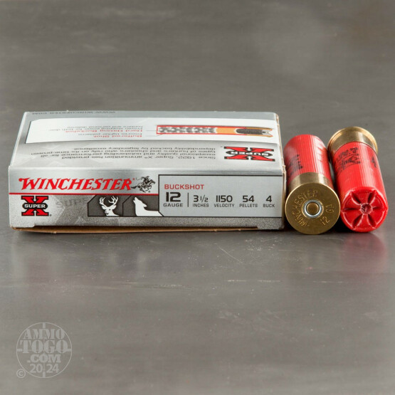 5rds - 12 Gauge Winchester Super-X 3 1/2" 54 Pellet #4 Magnum Buckshot Ammo