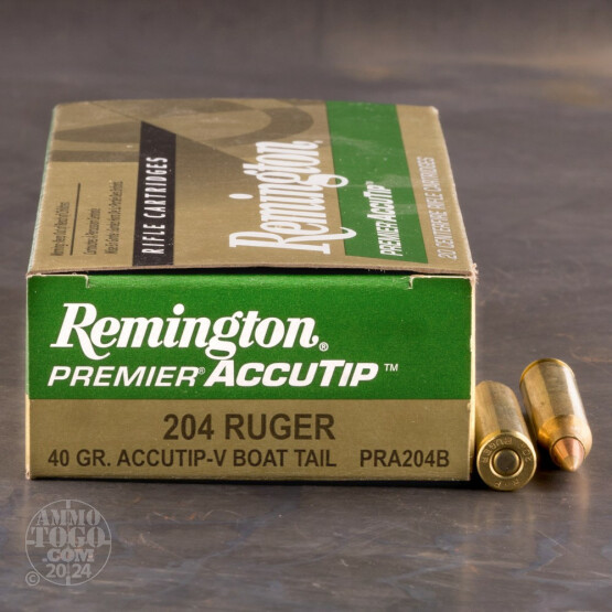 20rds - 204 Ruger Remington Premier Accutip-V 40gr. Boat Tail Polymer Tip Ammo