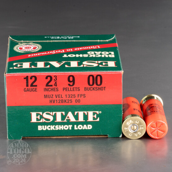 25rds – 12 Gauge Estate 2-3/4" 9 Pellets 00 Buckshot Ammo