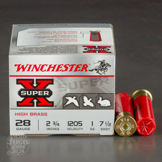 25rds - 28 Gauge Winchester Super-X High Brass 2 3/4" 1oz. #7 1/2 Shot Ammo