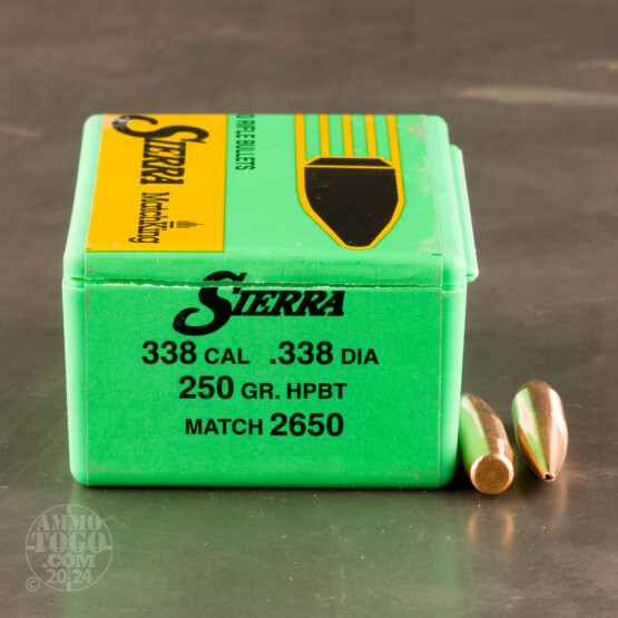 50pcs - 338 Cal .338" Dia Sierra MatchKing 250gr. HPBT Bullets