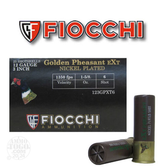 250rds - 12 Gauge Fiocchi Golden Pheasant 3" 1 5/8oz. #6 Shot Nickel Plated Ammo