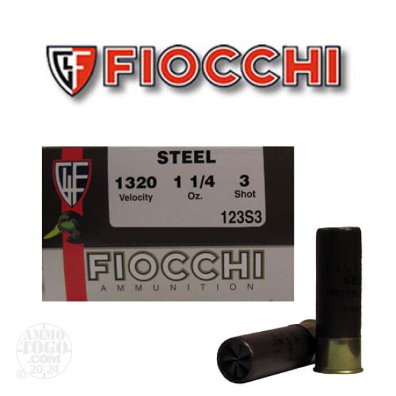 25rds - 12 Ga. Fiocchi 3" Max Dram 1 1/4oz #3 Steel Shot