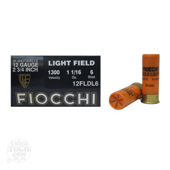250rds - 12 Gauge Fiocchi Light Field 2 3/4" 1 1/16oz. #6 Shot