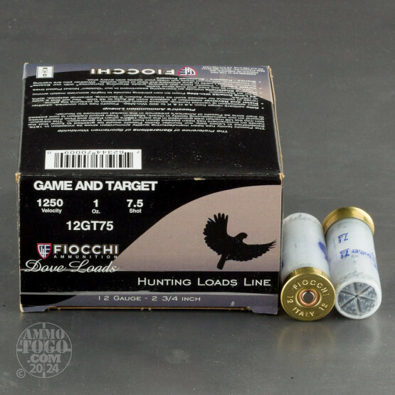 25rds - 12 Gauge Fiocchi Game and Target 2 3/4" 1oz. #7 1/2 Shot Ammo