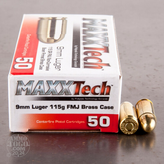 50rds – 9mm MAXXTech 115gr. FMJ Ammo