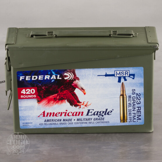 420rds – 223 Rem Federal American Eagle 55gr. FMJBT Ammo in Ammo Can
