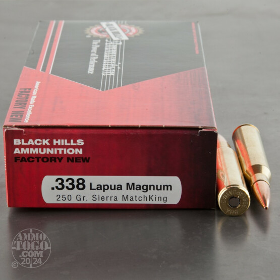20rds - 338 Lapua Black Hills 250gr. Sierra MatchKing Ammo
