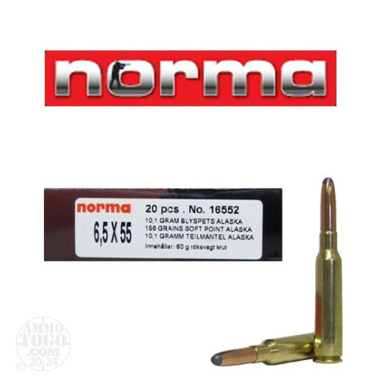 20rds - 6.5x55 Norma 156gr. Alaska Soft Point Ammo