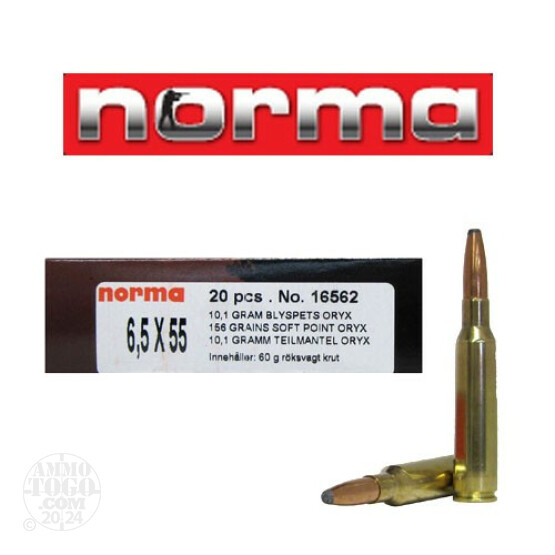 20rds - 6.5x55 Norma 156gr. Oryx Soft Point Ammo