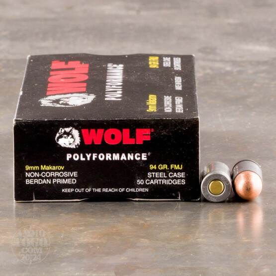 50rds – 9mm Makarov Wolf 94gr. FMJ Ammo