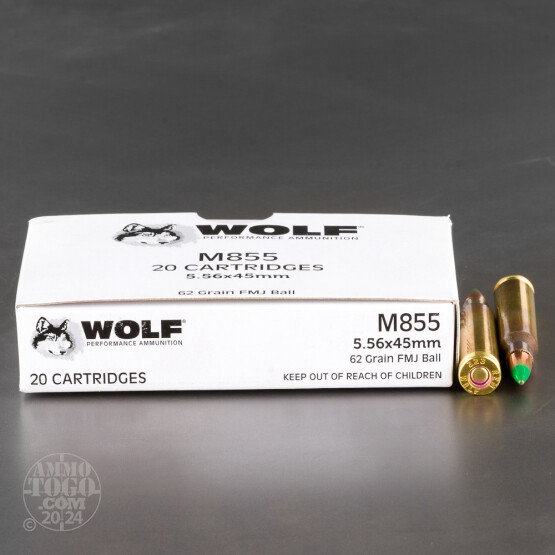 20rds – 5.56x45 Wolf Gold 62gr. FMJ M855 Ammo
