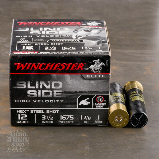 25rds - 12 Gauge Winchester Blind Side 3-1/2" 1-3/8 oz. #1 Hex Shot Ammo