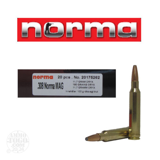 20rds - .308 Norma Magnum 180gr Oryx Ammo