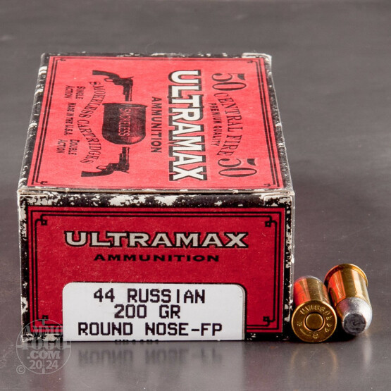 50rds - 44 Russian Ultramax 200gr. Round Nose Flat Point Ammo