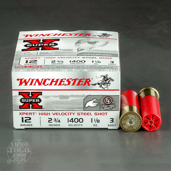 25rds - 12 Gauge Winchester Super-X 2 3/4" 1 1/8oz #3 HV Steel Shot Ammo