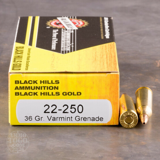 20rds - 22-250 Black Hills Gold 36gr. Varmint Grenade HP Ammo