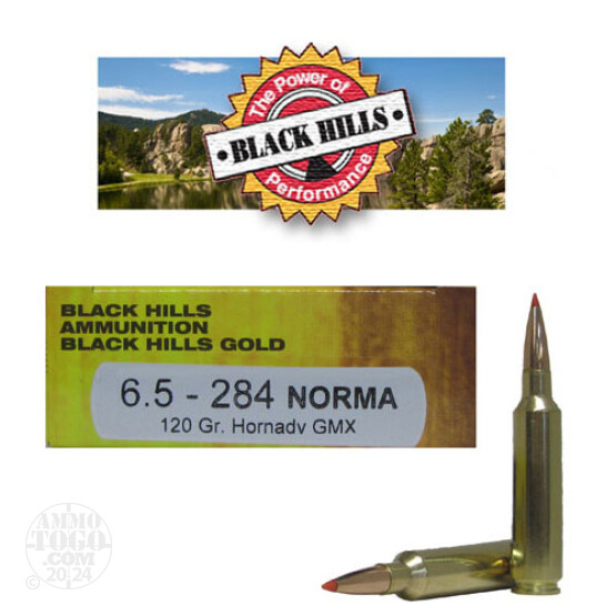 20rds - 6.5mm -.284 Norma Black Hills Gold 120gr. Hornady GMX Polymer Tip Ammo