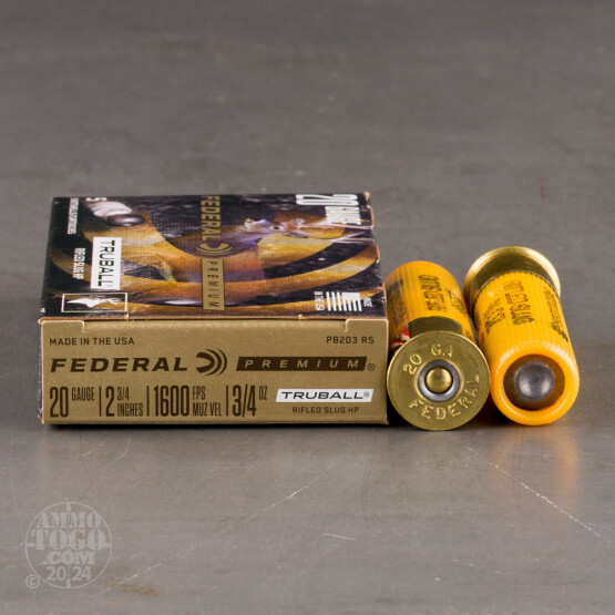 5rds – 20 Gauge Federal TruBall 2-3/4" 3/4 oz. HP Rifled Slug Ammo 
