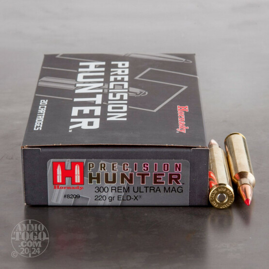 20rds – 300 Remington Ultra Magnum Hornady Precision Hunter 220gr. Polymer Tip ELD-X Ammo