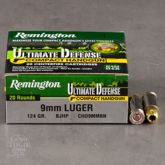 20rds - 9mm Remington Ultimate Defense Compact Handgun 124gr. BJHP Ammo