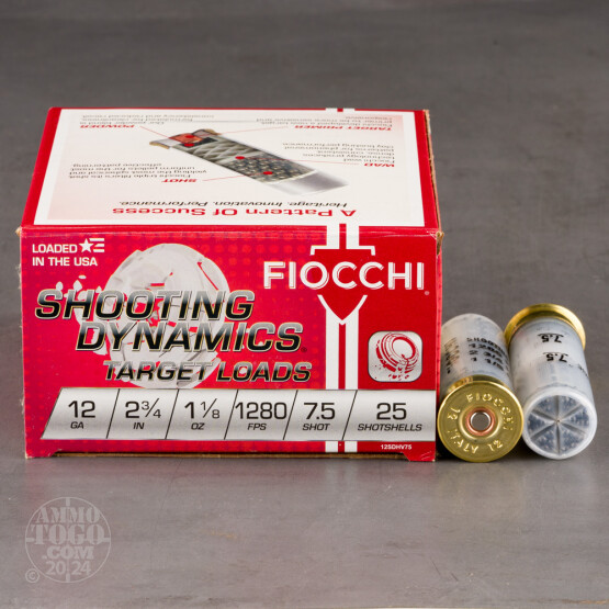 250rds – 12 Gauge Fiocchi Shooting Dynamics 2-3/4" 1-1/8oz. #7.5 Shot Ammo