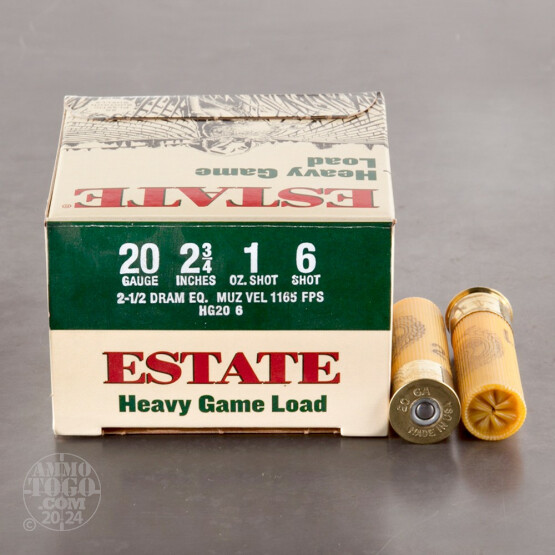 25rds – 20 Gauge Estate Heavy Game Load 2-3/4" 1oz. #6 Shot Ammo