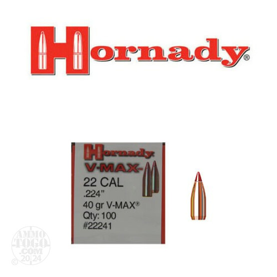 100pcs - 22 Cal .224" Dia Hornady 40gr. V-Max Polymer Tip Bullets