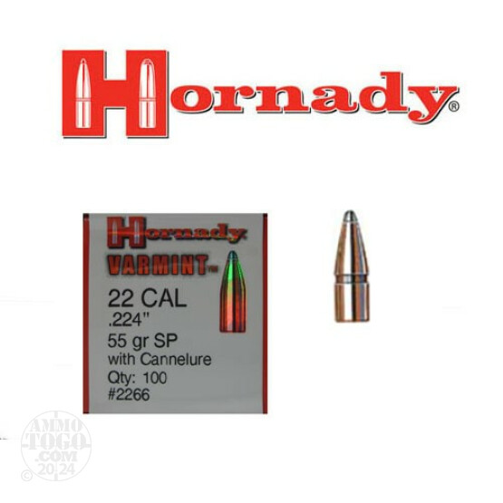 100pcs - 22 Cal .224 Dia Hornady Varmint 55gr. SP w/ Cannelure Bullets