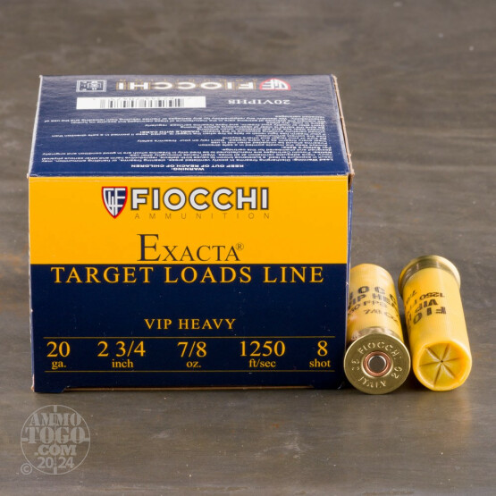 250rds - 20 Gauge Fiocchi VIP Target 2-3/4" 7/8 oz. #8 Shot Ammo