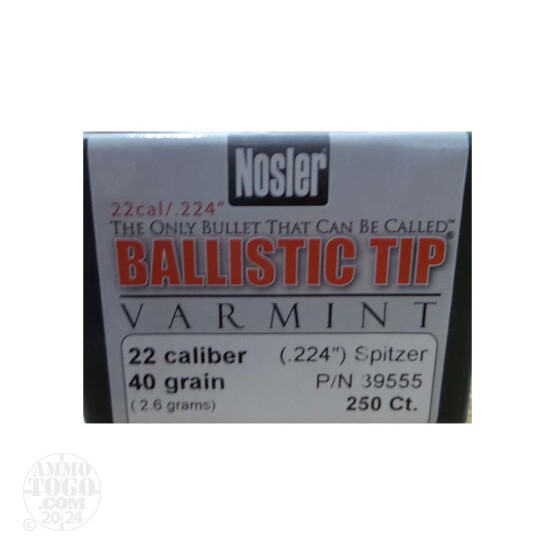 1000pcs - 22 Cal .224" Dia Nosler Varmint 40gr. Spitzer Ballistic Tip Bullets