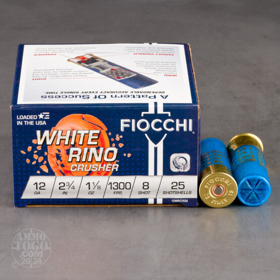 25rds – 12 Gauge Fiocchi White Rino Crusher 2-3/4" 1-1/8oz. #8 Shot Ammo