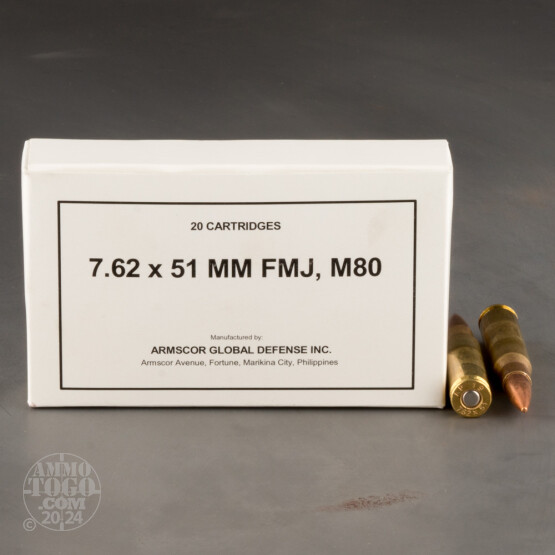 20rds – 7.62x51 Armscor 147gr. FMJ M80 Ammo
