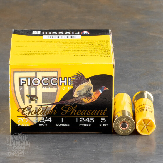 25rds - 20 Gauge Fiocchi 2 3/4" 1oz. #5 Shot Golden Pheasant  Nickel Plated