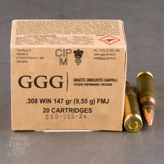 600rds – 308 Win GGG 147gr. FMJ Ammo