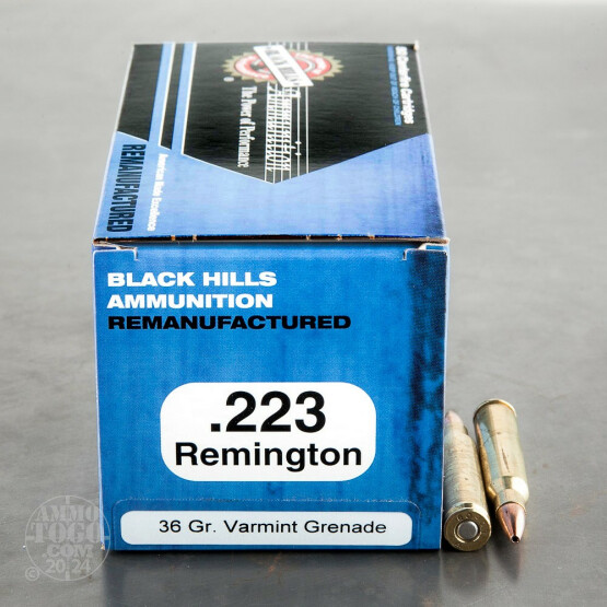 500rds - 223 Black Hills 36gr. Remanufactured Varmint Grenade HP Ammo