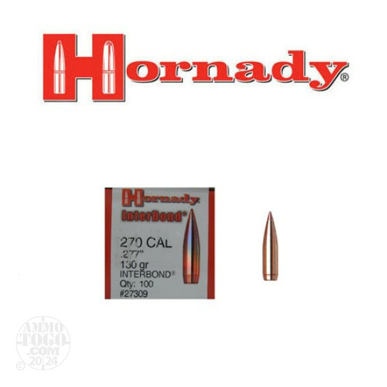 100pcs - 270 Cal .277" Dia Hornady Interbond 130gr. Polymer Tip Bullets