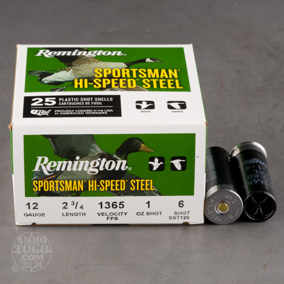250rds - 12 Gauge Remington Sportsman Hi-Speed Steel 2 3/4" 1oz. #6 Shot Ammo