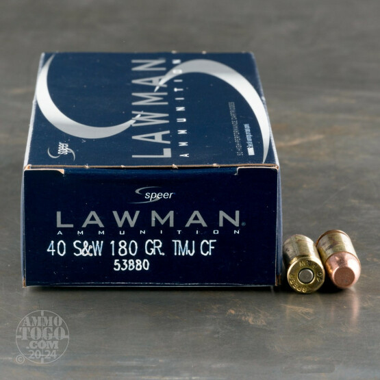 50rds - 40 S&W Speer Lawman Clean-Fire 180gr. TMJ Ammo
