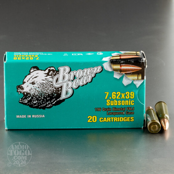 20rds – 7.62x39 Brown Bear Subsonic 196gr. FMJ Ammo