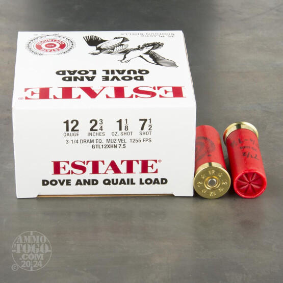 25rds - 12 Gauge Estate Dove and Quail Loads 2 3/4" 1 1/8 oz. #7.5 Shot Ammo