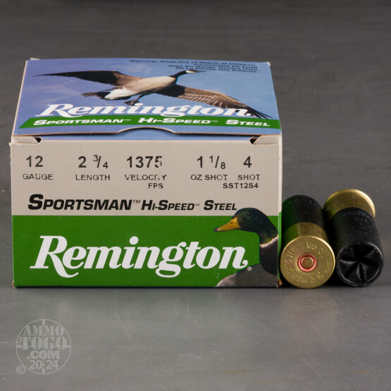 25rds - 12 Gauge Remington Sportsman Hi-Speed Steel 2 3/4" 1 1/8oz. #4 Shot Ammo