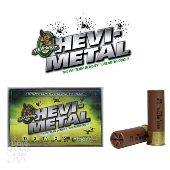 25rds - 12 Ga. Hevi-Shot 3" 1 1/4oz Waterfowl #2 Hevi-Metal Ammo
