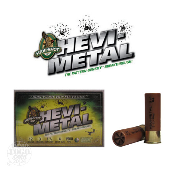 25rds - 12 Ga. Hevi-Shot 3" 1 1/4oz Waterfowl #4 Hevi-Metal Ammo