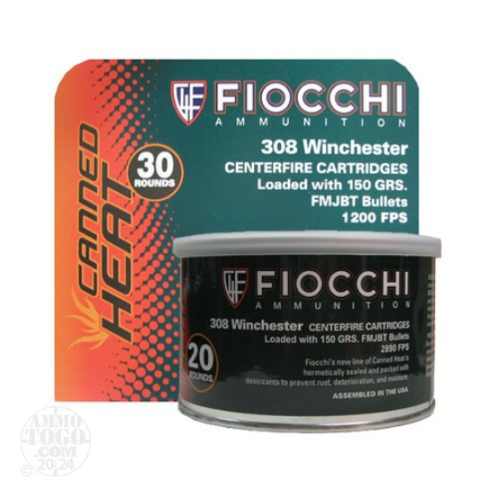 200rds - 308 Fiocchi Canned Heat 150gr Full Metal Jacket BT Ammo