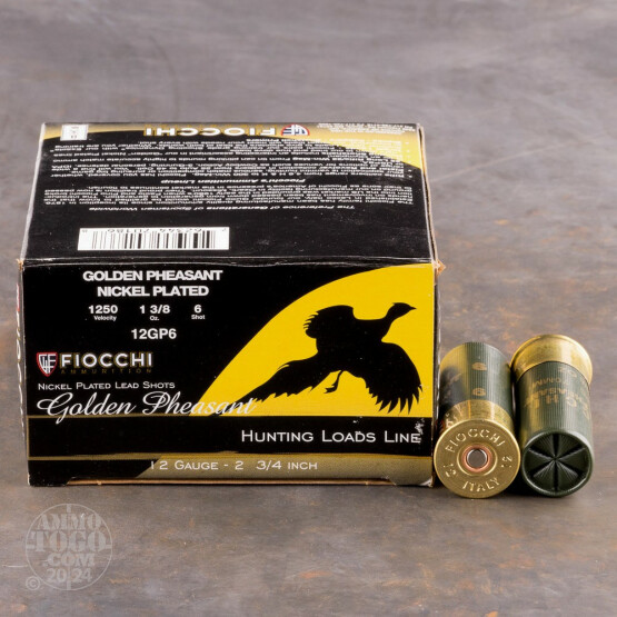25rds - 12 Gauge Fiocchi Golden Pheasant 2 3/4" 1 3/8oz. #6 Shot Nickel Plated Ammo