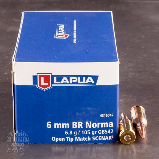 50rds - 6mm B.R. Norma Lapua Scenar-L 105gr. HPBT Ammo