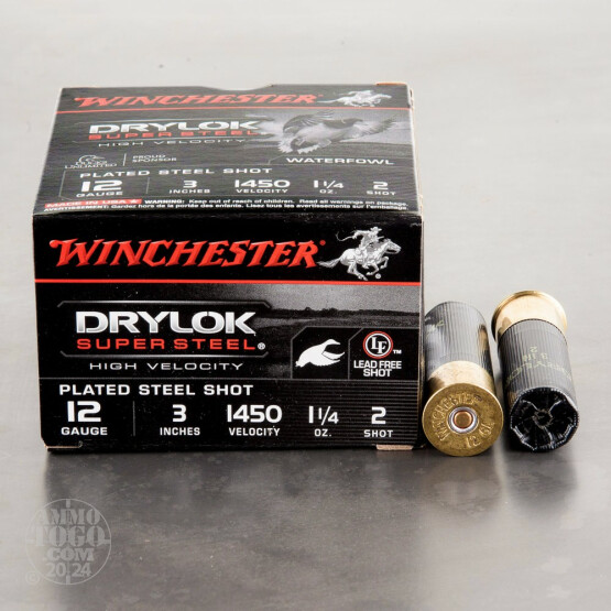 25rds – 12 Gauge Winchester DryLok Super Steel 3" 1-1/4 oz. #2 Steel Shot Ammo
