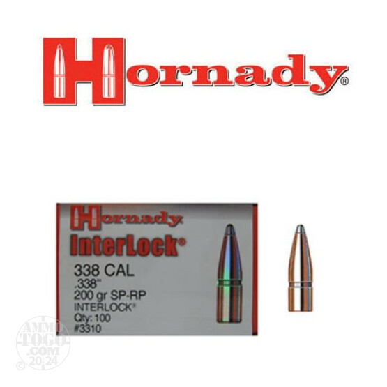 100pcs - 338 Cal .338" Dia Hornady Interlock 200gr. SP-RP Bullets