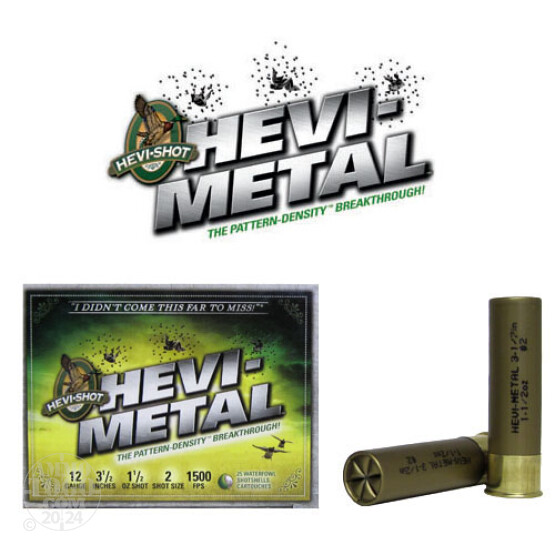 250rds - 12 Ga. Hevi-Shot 3 1/2" 1 1/2oz. Waterfowl #2 Hevi-Metal Shot Ammo